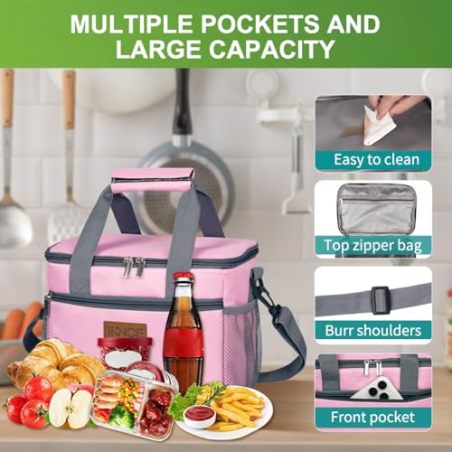 iknoe Insulated Lunch Bag, Foldable 8.5L Cooler Bag for Men & Women, Leakproof Thermal Design, Great for Office, Picnic, Travel, Lunch Box, Pink - color: Pink, size: Medium