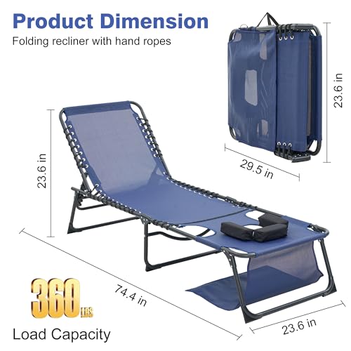 Face Down Chaise Lounge Chair Set of 2, 5-Position Adjustable Sunbathing, Foldable Tanning Chair with Face& Arm Holes, Outdoor Recliner Chair for Pool, Beach, Patio, Lawn (Dark Blue, 2 Pcs) - color: Navy Blue&hole