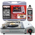 Chef Master 12,000 BTU Portable Butane Stove - Gas Burner for Camping & Outdoor Cooking - Countertop Cooktop with Carry Case, Wind Guard & Electronic Ignition - Portable Cooker & Burner Stove – 90235 - size: Stove Only