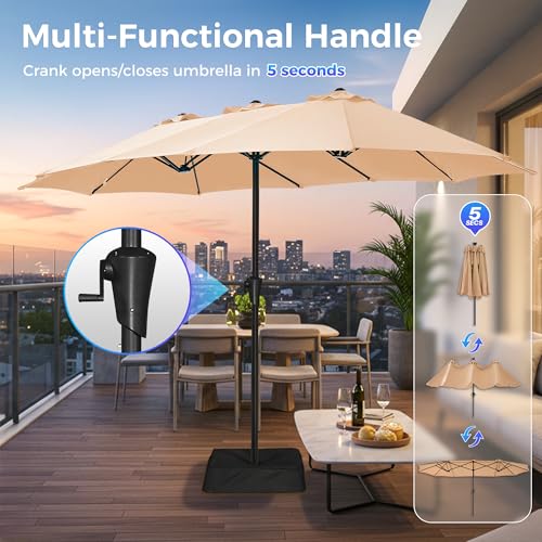 SUPERJARE 13FT Outdoor Umbrella for Patio, Double sided Pool Umbrellas with Fade Resistant Canopy, Large Table Umbrella for Deck, Market, Backyard - Beige(No Base) - color: Beige, size: 13FT