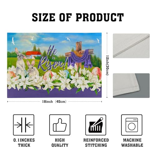 Easter Placemats Set of 4, 12x18 Inch Farmhouse Flowers Bunny Place Mat Heat Resistant Washable Rectangle Dining Table Mat Seasonal Holiday Outdoor Indoor Dinner Party Decoration - color: Easter Bunny Flowers