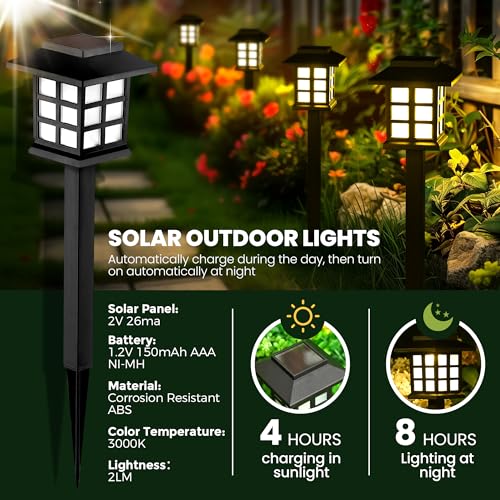 GIGALUMI Solar Outdoor Lights,12 Pack LED Solar Lights Outdoor Waterproof, Solar Walkway Lights Maintain 10 Hours of Lighting for Your Garden, Landscape, Path, Yard, Patio, Driveway - color: Warm White, size: 12 Pack