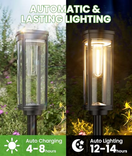 BITPOTT Bright Solar Pathway Lights Outdoor, 8 Pack Solar Powered Garden Lights Waterproof IP65, Auto On/Off Outdoor Light for Lawn Patio Walkway Driveway Decor Landscape Lighting - color: Warm White, size: 8 Pack