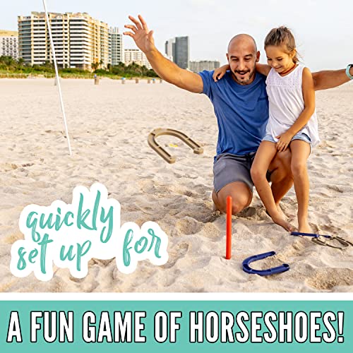 Franklin Sports Fun 5 Combo Outdoor Game Set - Backyard, Beach + Camping Games for Kids - Badminton, Volleyball, Flip Toss, Flying Disc - Horseshoes or Ring Toss - style: Blue Combo Set