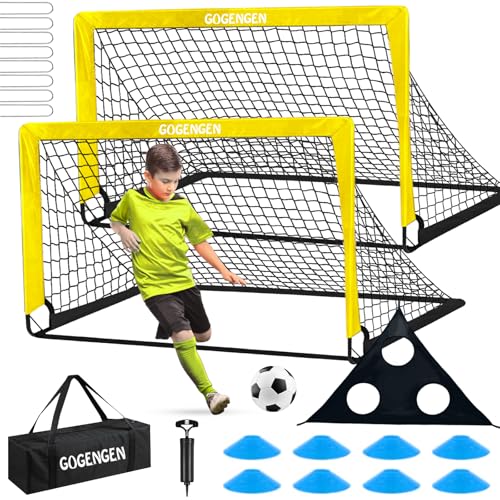 Soccer Goal, 2 of 6x4 Soccer Goals for Backyard with Soccer Net, Soccer Ball, Target, Cones, Soccer Training Equipment for Toddler Kids Youth - color: Yellow