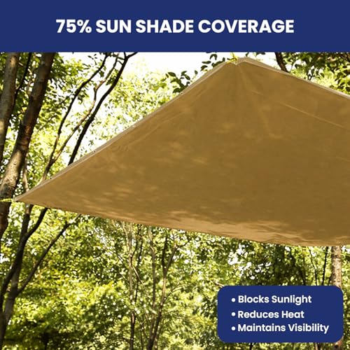 Tarps Now 6' x 12' Tan Mesh Tarp Heavy Duty - 6.8 oz Knitted HDPE - 75% Shade Cloth for Garden, Backyard, Patios - Brass Grommets - UV Resistant Breathable Privacy Screen, Sun Shades Outdoor Patio - size: 6' X 12'