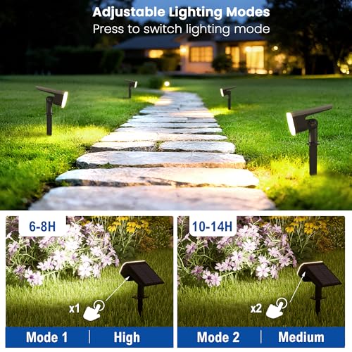 Solar Lights Outdoor Waterproof IP65, Super Bright LED, Cool Light 2 Lighting Modes Selectable, Solar Powered Yard Garden Solar Spot Lights for Outside Landscape Auto On/Off -2 Pack - color: Cool-6000K, size: 2 Pack