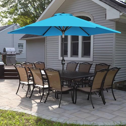 Yaheetech 9FT Patio Umbrella Outdoor with Heavy Duty Base Included,Table Umbrella with Push Button Tilt and Crank, UV Protection Waterproof for Yard/Outdoor/Wedding Parties and Events - Sky Blue - color: Sky Blue, size: 9FT