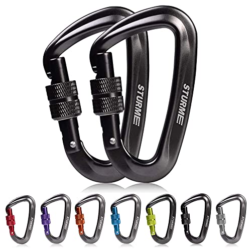 STURME 12kN (2697 lbs) Heavy Duty Locking Carabiner Clips for Outdoor, Camping, Hiking, Securing Pets, Hammock, Dog Leash Harness - color: Black