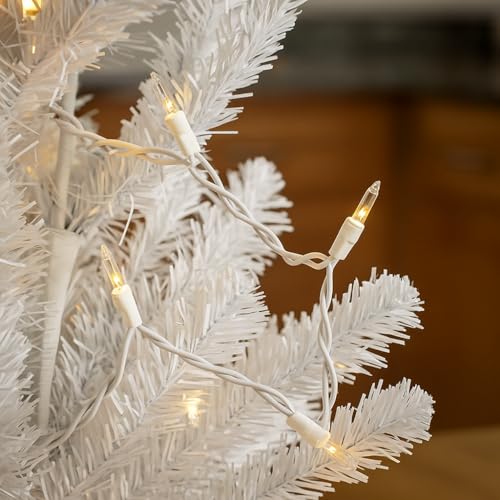 Novelty Lights 34 Feet 100 Bulb Incandescent Mini Light String, Clear with 4-Inch Spacing on White Wire, UL Listed Commercial Grade Indoor/Outdoor Mini Lights, Connectable End-to-End - color: White Wire