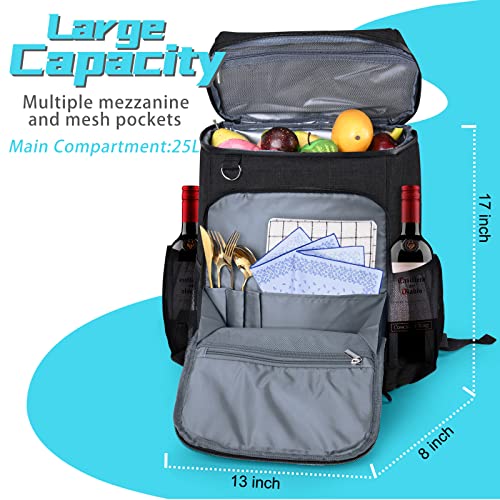 BAGLHER Lightweight Insulated Cooler Backpack - 30 Cans, Leak-Proof for Lunch, Picnic, Hiking, Camping Trips - color: black-plus