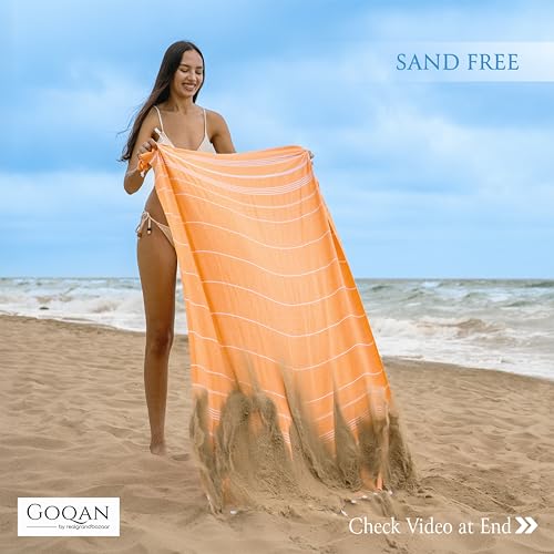 GOQAN Turkish Beach Towel Oversized 39x71 | Thin, Lightweight, 100% Cotton and Sand Free Towel is Suitable for Beach, Bathroom, Pool, Travel & Swim - Orange - color: Orange, style: Lucky
