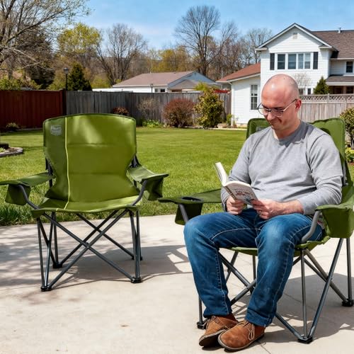 TIMBER RIDGE Oversized Folding Camping Chair for Adults, Support 550 LBS Heavy Duty with Cup Holder Side Pocket for Camp, Lawn, Picnic, Green, 2 Pack - color: Green-2 Pack