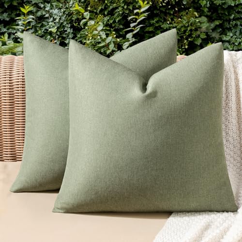 MIULEE Pack of 2 Decorative Outdoor Solid Waterproof Throw Pillow Covers Spring Faux Linen Garden Farmhouse Cushion Cases for Patio Tent Balcony Couch Sofa 16x16 Inch Gray Green - color: Gray Green, size: 16" x 16" (Pack of 2)
