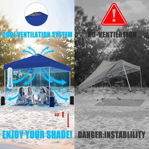 SANWAY 10x10 Pop Up Canopy Tent, One Push Setup, Heavy Duty Portable for Beach Camping Parties with Vents - Blue - color: Blue
