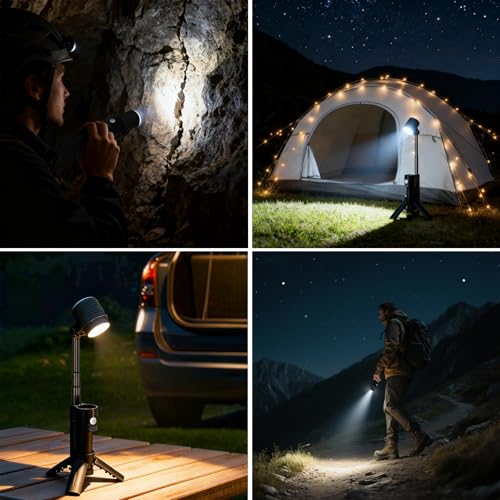 Telescopic Camping Light, Portable Rechargeable Camping Lantern, Outdoor Adventure Emergency Flashlight, Waterproof LED Camp Lamp with Magnetic (Black) - color: Black