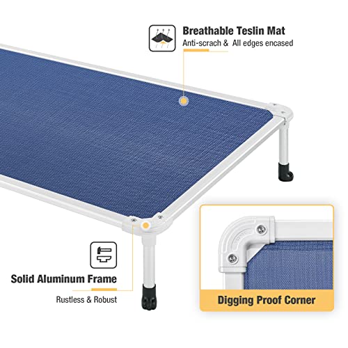 Veehoo Chew Proof Elevated Dog Bed - Cooling Raised Pet Cot - Silver Aluminum Frame and Durable Textilene Mesh Fabric, Unique Designed No-Slip Feet for Indoor or Outdoor Use, Blue, Medium, CWC2003 - color: Blue, size: 32.0"L x 25.0"W x 7.0"Th