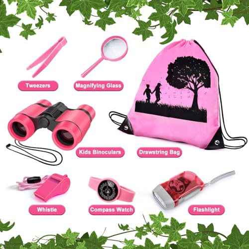 YOPINSAND Kids Explorer Kit & Bug Catcher Kit, Camping Gear for Kids, Outdoor Exploration Set with Backpack & Binoculars, Ideal Outdoor Adventure Toys for Boys Girls 3-12 - color: Pink