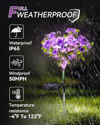 Neporal Solar Garden Lights, 4PK Dusk to Dawn Purple Carnation Solar Flowers Outdoor Waterproof for Garden Decor - size: 4PK Purple