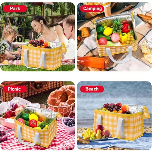 Insulated Picnic Bag Cooler Reusable, Beach Bag Cooler Bags with Zippered Top - Insulated Bag for Hot or Cold,Picnic Basket Collapsible, Picnic,Beach, Outdoor (13.8x7.9x7.9 in) - color: YELLOW