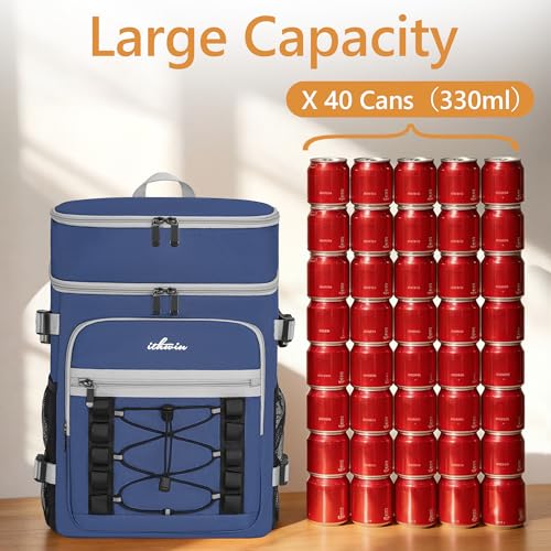 Cooler Backpack, 40 Cans Insulated Lunch Backpack Picnic Backpack for Men&Women, Durable Cooler Bag with 2 Leak Proof Compartments for Picnic, BBQ Camping, Lunch, Beach, Hiking, Blue - color: Blue
