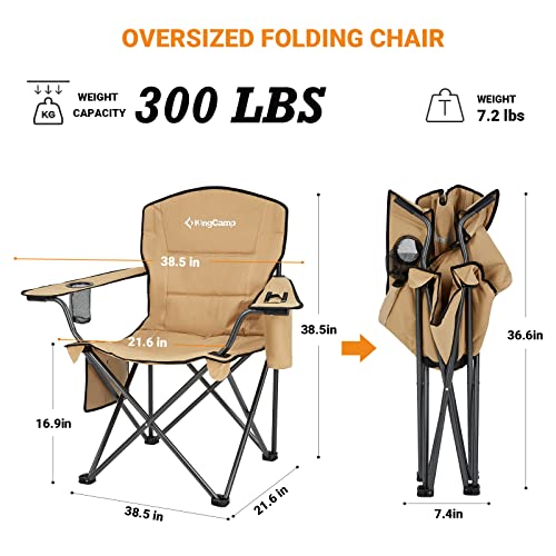 KingCamp 2 Pack Oversized Camping Chair for Adults Folding Chairs Heavy Duty 300lbs Camp Chair Padded Outdoor Chair with Cooler Bag, Cup Holder, Side Pocket for Garden Fishing Picnic Sports… - color: Khaki, size: 2 Pack