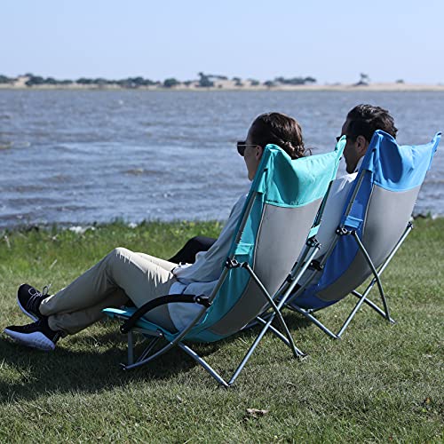 KingCamp Folding Beach Tall Sling Chair Set of 2, Compact Beach Chair with Armrests and Breathable Mesh Back Portable, 2 Set, Blue - color: High Blue 2