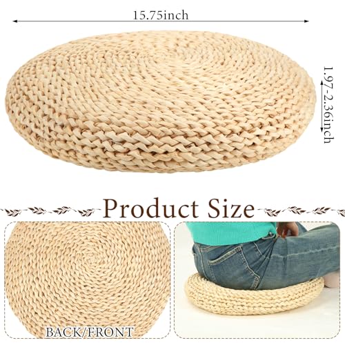 Barydat 8 Pcs Floor Cushions Round Large Pillow Seating Meditation Floor Pillow Boho Natural Woven Seat Cushion Japanese Tatami Cushion for Yoga Room Balcony Chair Pad, 15.75 Inch