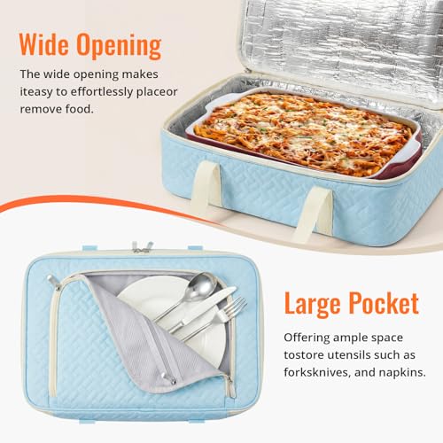 Insulated Casserole Carrier - Portable Casserole Carrier for Hot or Cold Food, Lasagna Holder for Parties,Picnic,Cookouts,Traveling - Fits 9" x 13" Baking Dish (Blue) - color: Blue