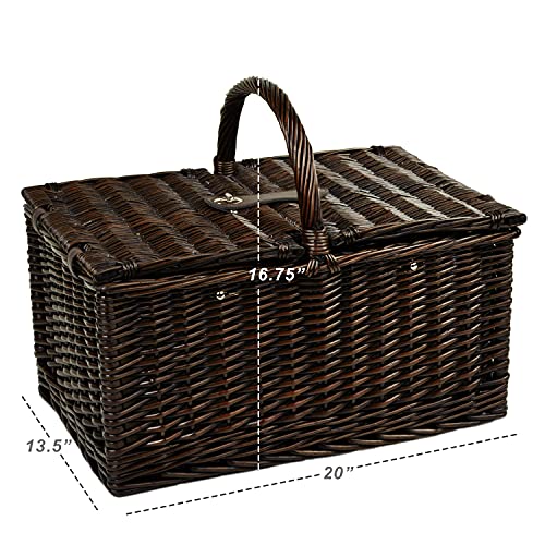 Picnic at Ascot Buckingham Willow Picnic Basket With Blanket And Coffee Service, Brown Wicker/Diamond Orange