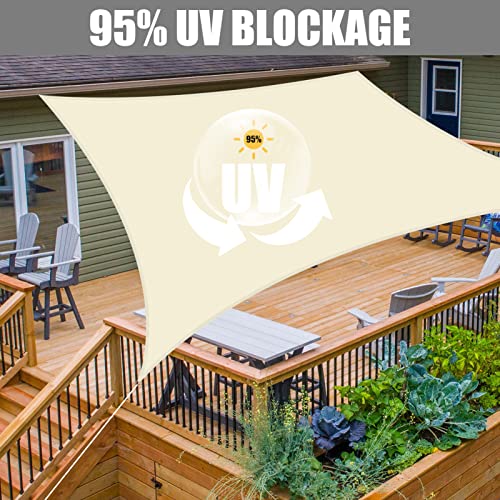Neween Waterproof Sun Shade Sail Rectangle UV Block Canopy for Outdoor Patio and Garden, Yard Activities (6.5'x13', Beige) - color: Beige, size: 6.5'x13'