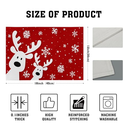 Christmas Reindeer Placemats Set of 4, 12x18 Inch Funny Xmas Red Snowflakes Winter Seasonal Heat Resistant Washable Place Mats for Kitchen Dining Table Indoor Holiday Party Decor - color: Christmas Reindeer