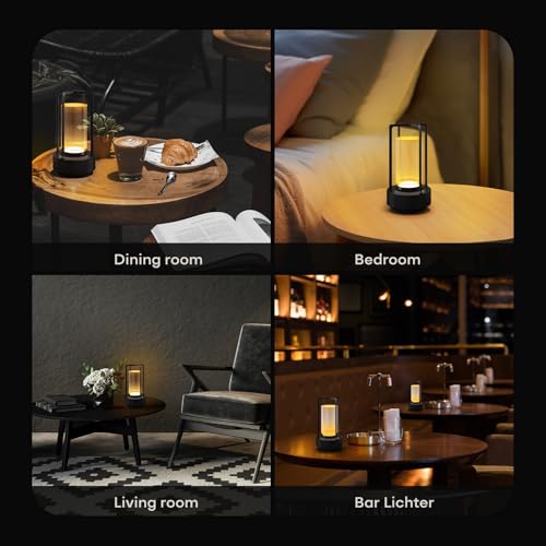 Portable Metal Table Lamp for Indoor/Outdoor ,Rechargeable Cordless LED Lamp, 3-Colour Infinitely Dimming Battery Powered Small Desk Lamp, Restaurant/Bedroom/Bar/Coffee/Camping Light (Black Set of 2) - color: Black Set of 2