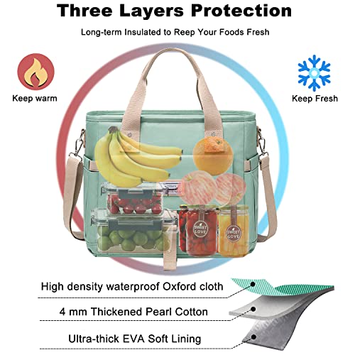 Weitars Insulated Lunch Bag for Men Women,Leak Proof Lunch Box for Work,Large Lunch Tote Bag With Removable Shoulder Strap with Side Pockets,Reusable Lunch Cooler Bag For Picnic Hiking - color: Green