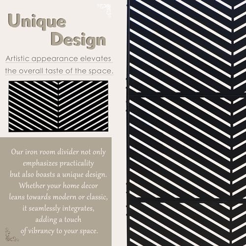Kozyard Metal Privacy Screen 74" H x 47.2" W Decorative Outdoor Divider with Stand Panels Freestanding Screen Set for Deck Patio Balcony Garden Outdoor&Indoor(Black/Chevron) - color: Black/Chevron