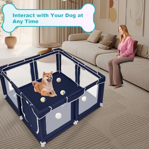 Dog Playpen 50 × 50 inch, Puppy Playpen with Bottom, 32 Inch Height Pet Playpen - style: 50 Inch Dog Playpen without Top