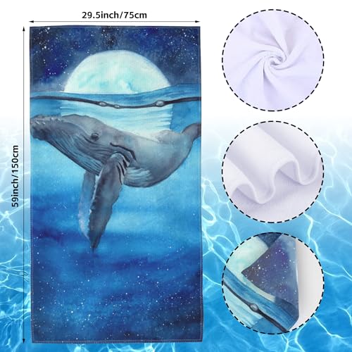 Beach Towel,Watercolor Blue Whale in Sea at Moon Night Lightweight Compact Sand Free Quick Dry Oversized Pool Swimming Towels for Girls Women Adults,29.5"×59" - color: Watercolor Blue Whale in Sea at Moon Night