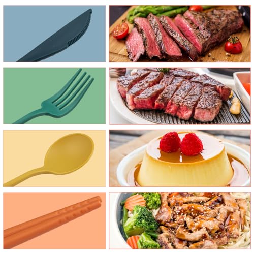 4 Sets Reusable Utensils Set with Case,Camping Cutlery Set Travel Silverware Set with Case Lunch Utensils Set for Work,Utensil Sets for Lunch Picnic Daily Use Outdoor (COLOR B) - color: COLOR B
