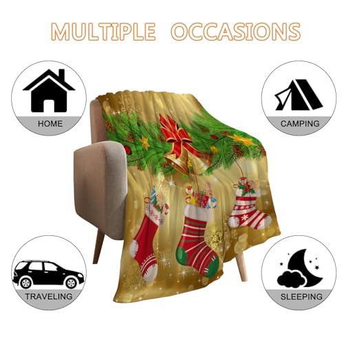 YeeJu Christmas Decorative Throw Blanket Gold Christmas Stockings Throw Blanket for Couch Sofa Bed Soft Cozy Lightweight Fuzzy Plush Fleece Blankets and Throws Xmas Winter Holiday Blanket 50x60 - color: Chrsitmas-23, size: 50"x60"