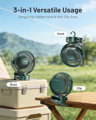 Camping Fan with Remote Control - 12000mAh Rechargeable Battery Powered Fan, Camping Fans for Tents with LED light & Hanging Hook, Rechargeable Battery Operated Ceiling Fans for Tent RV Bed, Green - color: Green