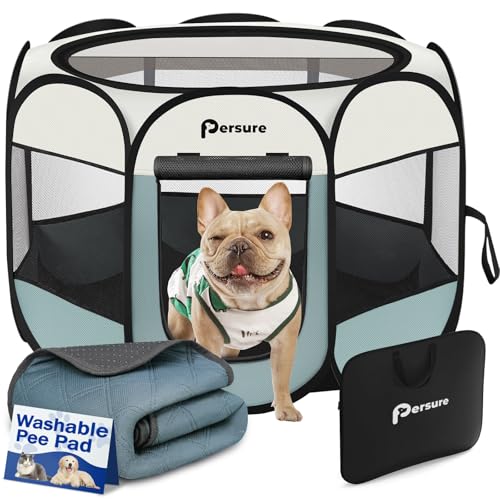 Dog Cat Playpen Indoor Outdoor for Puppy Pet Dogs Cat Travel and Recovery After Surgery, Dog Enclosure Tent Crates Cage, Portable Pop Up Dogs Kennel with Carrying Case(Grey, Small with Pad) - color: Grey with Pad
