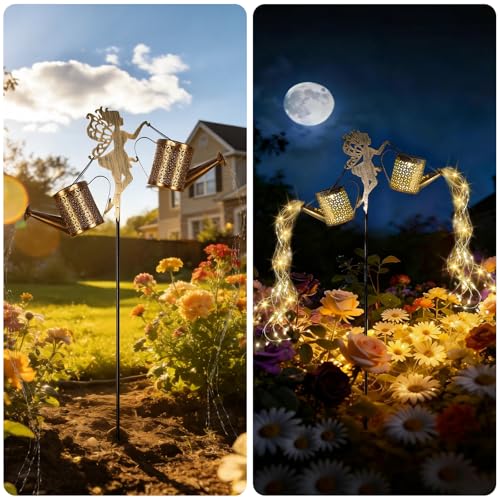 SRNPMIU Solar Watering Can Light - Solar Yard Decorations Outdoor,Garden Decor Lights for Yard,IP65 Waterproof Hanging Lantern Lights,Outside Garden Flower Bed Decor Light for Moms Birthday 2PCS - color: yellow 2PACK