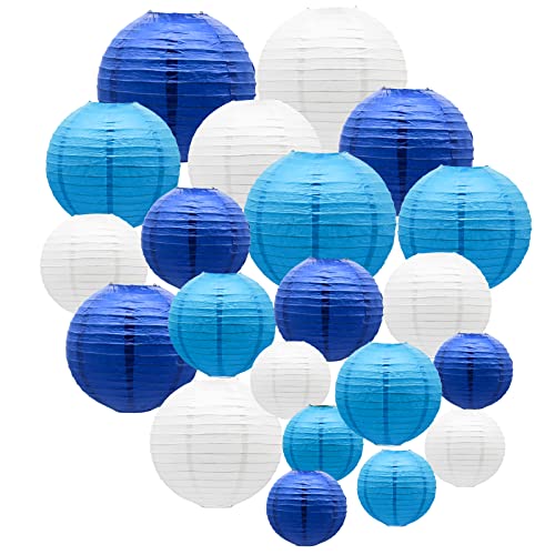 Blue Paper Lanterns Decorative, Hanging Round Paper Lantern Party Supplies for Anniversary Graduation Wedding Birthday Party Baby Shower Decorations Indoor Outdoor, 21pcs - color: Blue