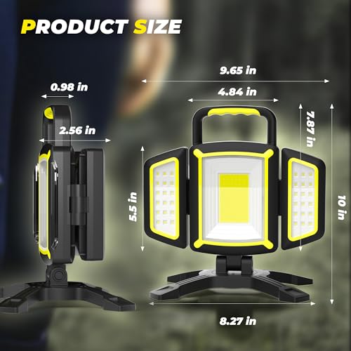 YZONI Rechargeable Work Light, 30W 3000Lumen LED Work Light with 5 Modes, Battery Powered Magnetic Lights with 360°Rotate Foldable Design, Job Site Lighting for Car Repair, Garage, Workshop, Camping - style: Traditional