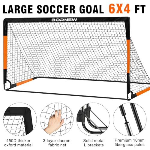 Kids Soccer Goal for Backyard Set - 2 Set of 7X5 / 6X4 ft Toddler Soccer Nets Training Equipment, Soccer Ball, Pop Up Portable Soccer Set for Kids and Youth Games and Training Goals Ages 3-16 Gift - color: 5.Black Orange