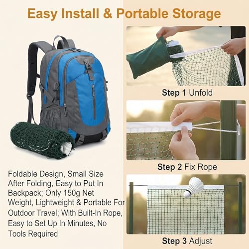 Green Badminton Net with Rope Cable Single-Edged Volleyball Net Outdoor Portable Replacement Net for Beach Backyard Sport Indoor Tennis Training Net Mesh