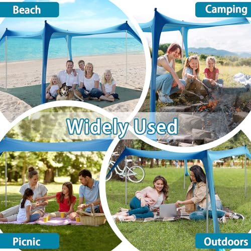 Beach Tent - 10 x 10 FT Beach Canopy, Outdoor Shade Canopy for Camping, Portable Beach Tent Sun Shelter UPF50 with 4 Stability Poles, Sandbags, Anti-Wind Ropes and Ground Pegs, Blue - style: 10*10 FT 4 Pole-Blue