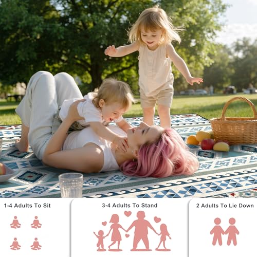SAMSIER Large Outdoor Picnic Blankets Waterproof Foldable, Beach Blanket Sandproof Portable, Picnic Mat Washable for Camping (80"×80", Thickened) - color: Green Blue, size: 6'8" x 6'8" (Square)