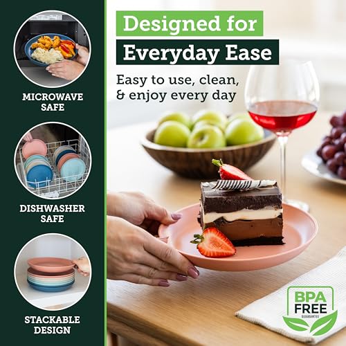 Grow Forward Premium Wheat Straw Plates - 8 Inch Reusable Hard Plastic Dinner Plates Set of 8 - Unbreakable Microwave Safe Plates for Dessert, Camping, RV, Outdoors, Patio, Kitchen Dishes - Tropical - color: Tropical, size: 8 inch