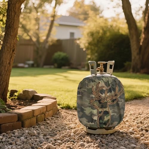 Camper Propane Tank Cover Camo Deer 3D Outdoor 600D Heavy Duty Waterproof Covers Fits Standard 20 lb Cylinder, 13.7'' x 16.5'' for Rv Trailer - color: Camo Deer 3D